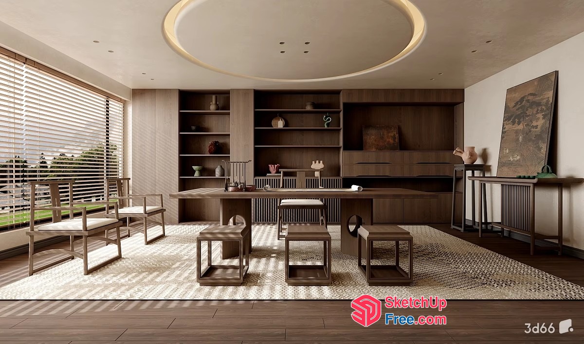 Modern Minimalist Dining Room With Wooden Furniture 3D SketchUp File