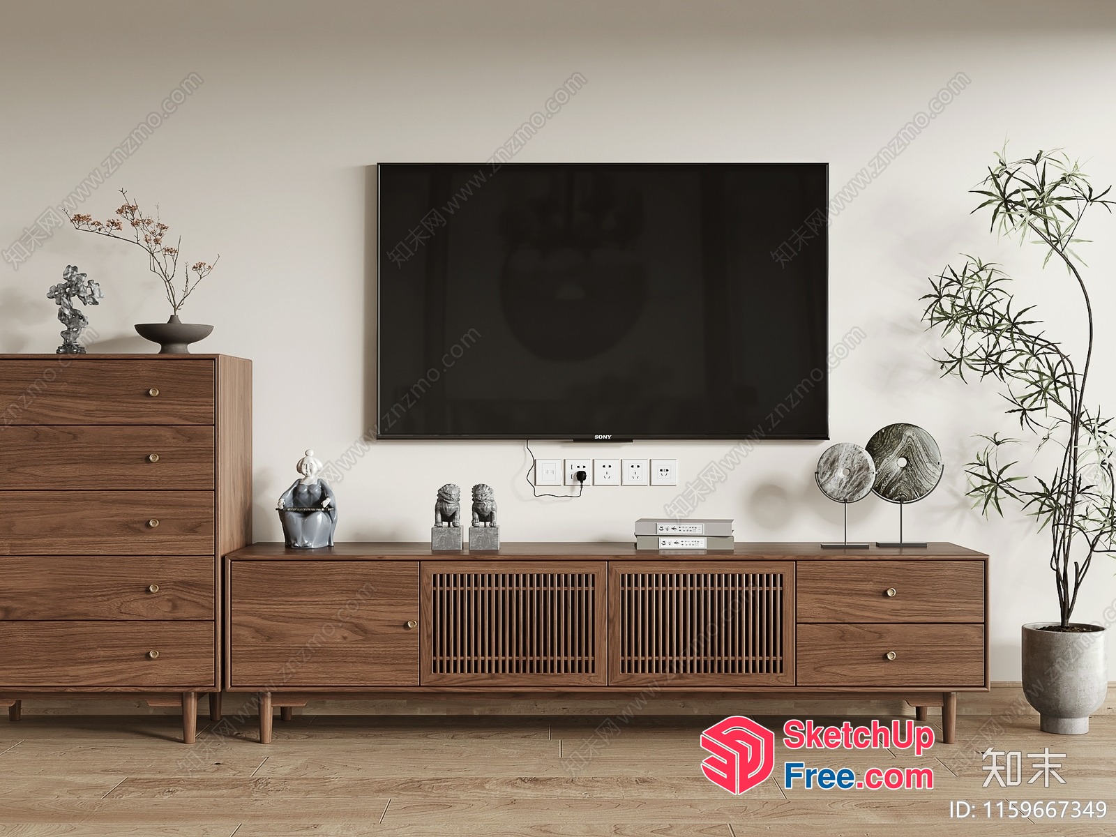 Modern Minimalist Living Room Interior With Tv And Furniture 3D SketchUp File