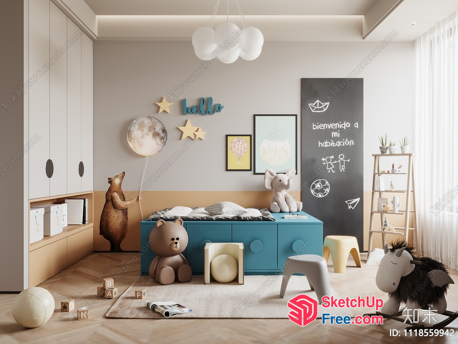 Modern Playful Child-Friendly Bedroom 3D SketchUp File