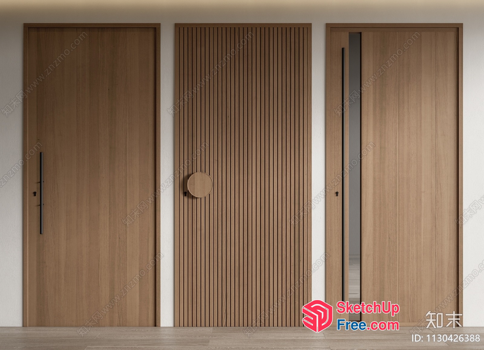 Three Tall Wooden Doors With Various Designs 3D SketchUp File