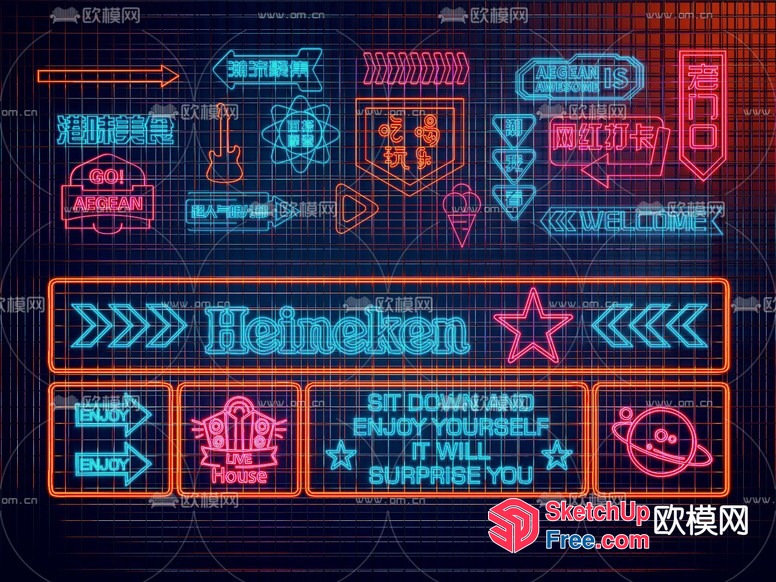Neon Signage With Heineken Logo 3D SketchUp File