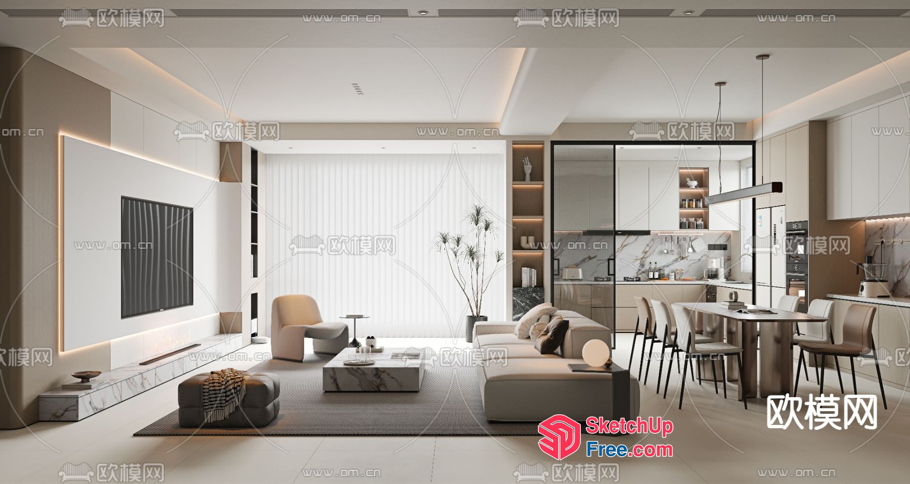 Modern Minimalist Living Room With Sleek Furniture And Natural Light 3D SketchUp File