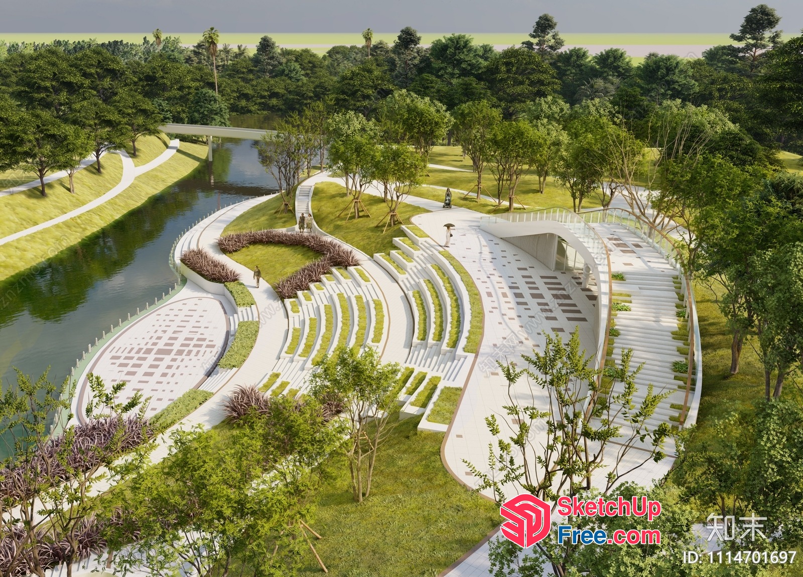 Serpentine Pathway And Amphitheater Landscape 3D SketchUp File