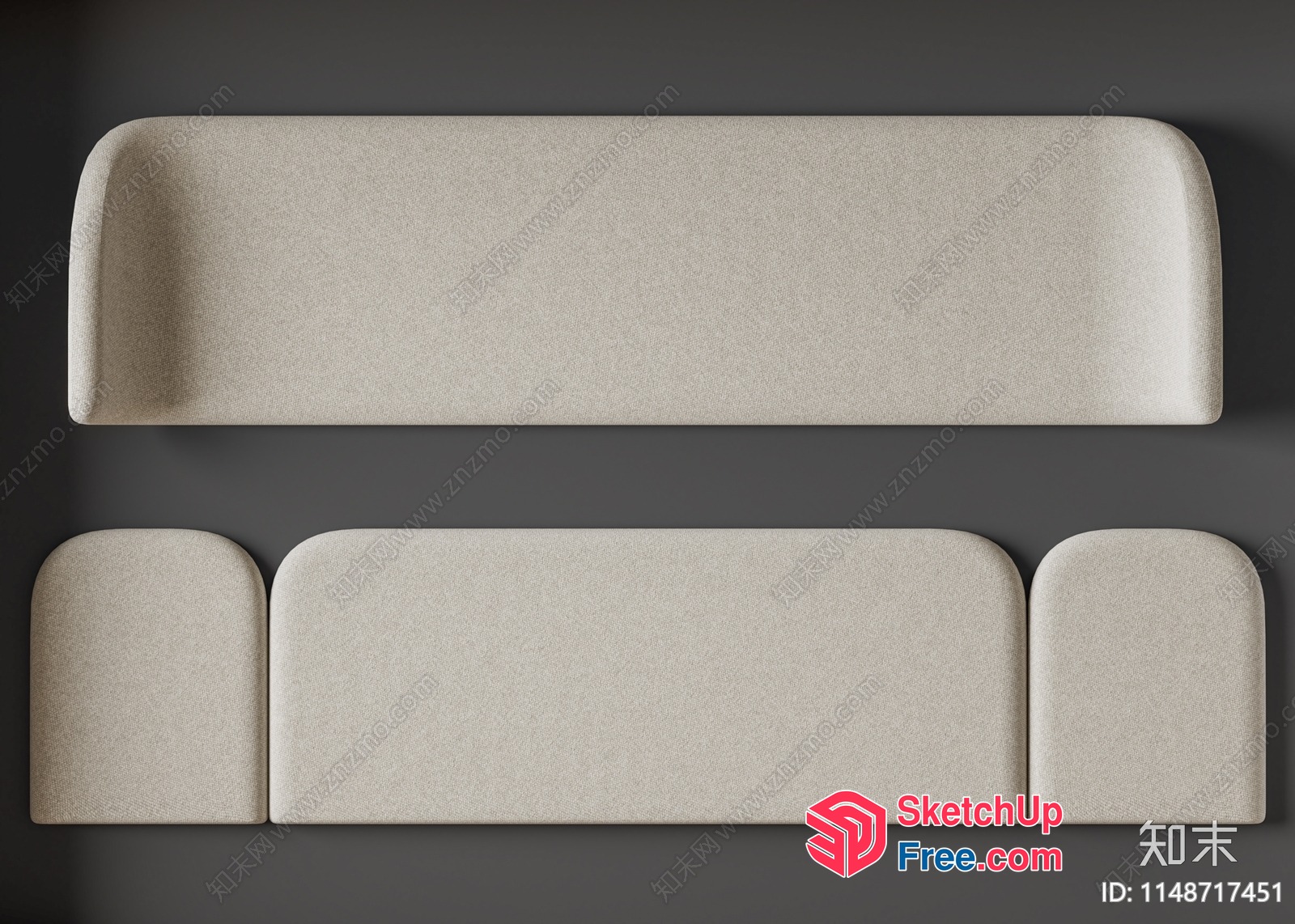 Minimalist Japanese-Style Creamy Sofa 3D SketchUp File