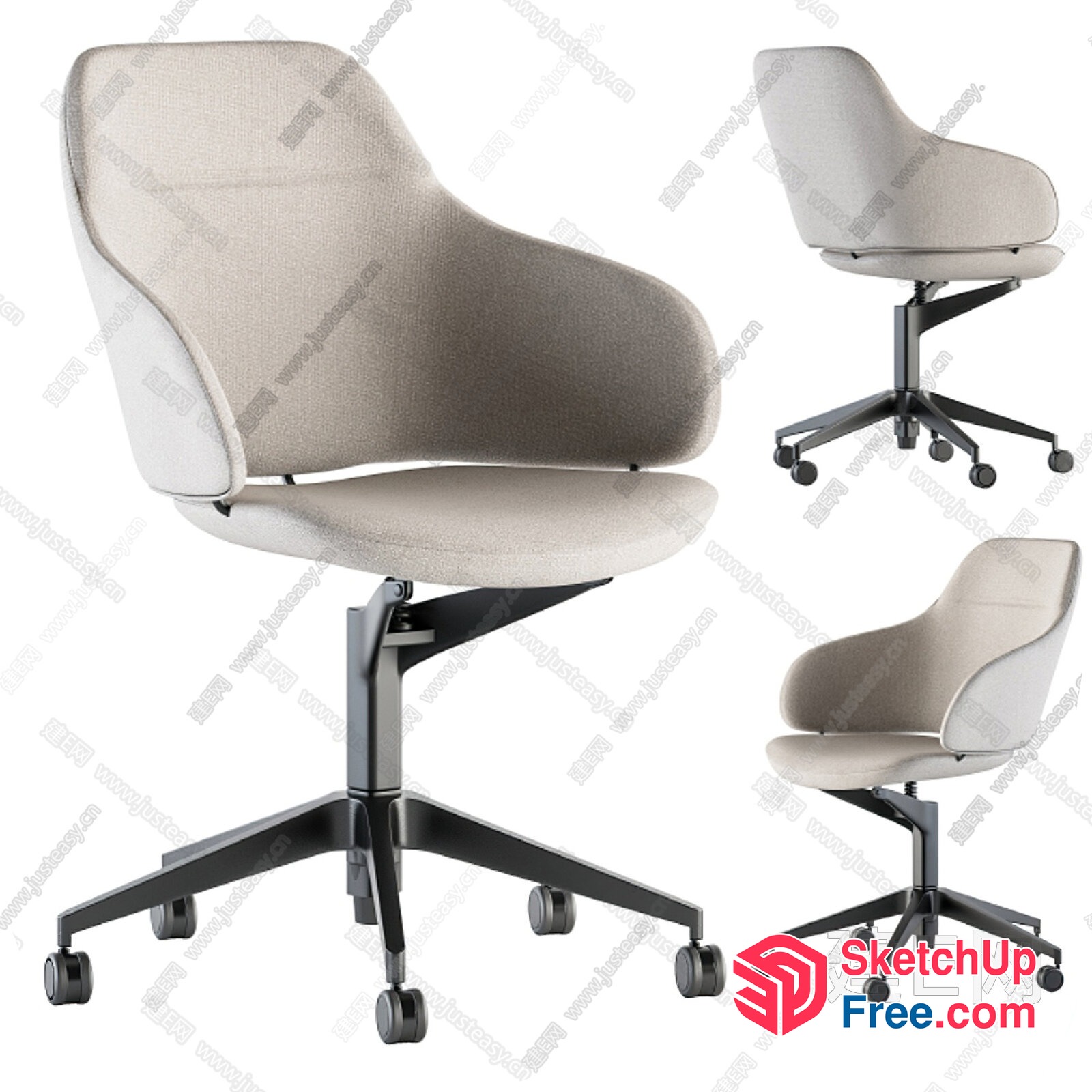 Modern Office Chair With Rolling Wheels And Gray Fabric 3D SketchUp File