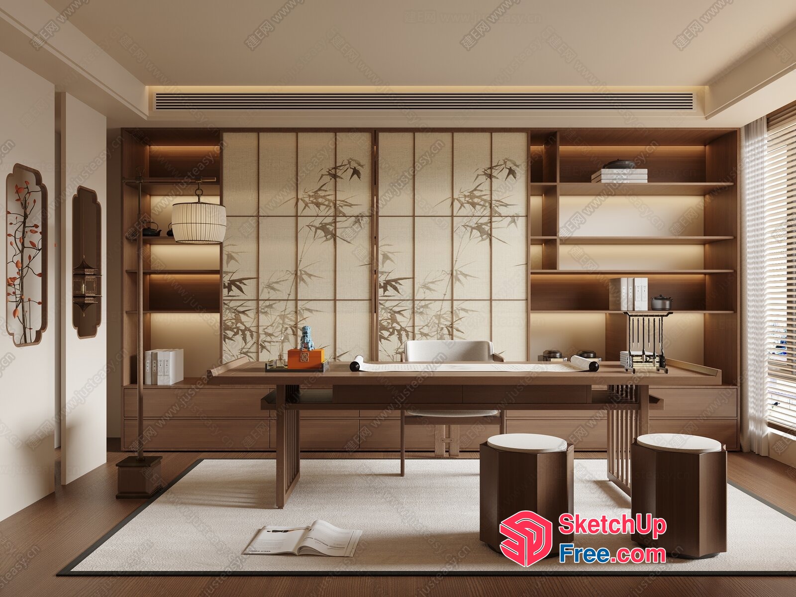 Elegant Modern Japanese-Style Office Interior 3D SketchUp File