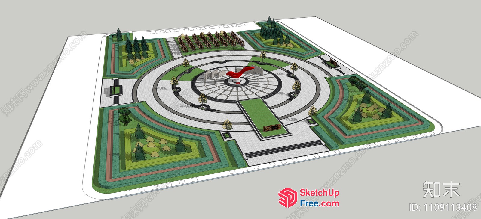3D Rendering Of A Modern Outdoor Space With A Large Circular Pattern 3D SketchUp File