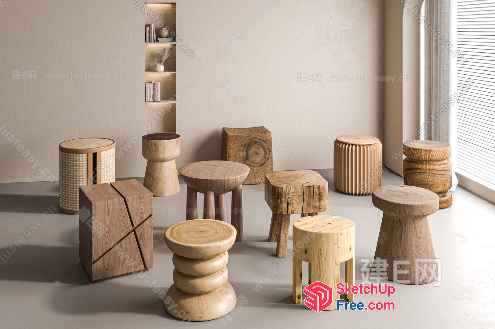 Minimalist Wooden Stool Collection 3D SketchUp File