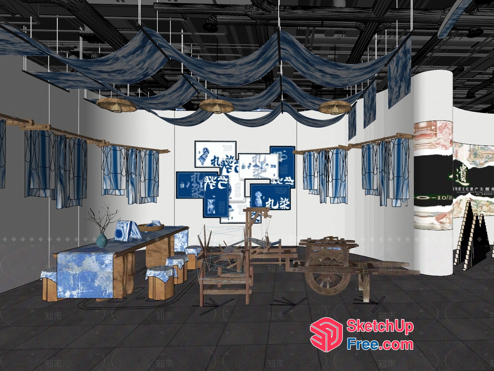 Traditional Chinese Dining Room With Blue And White Decor 3D SketchUp File