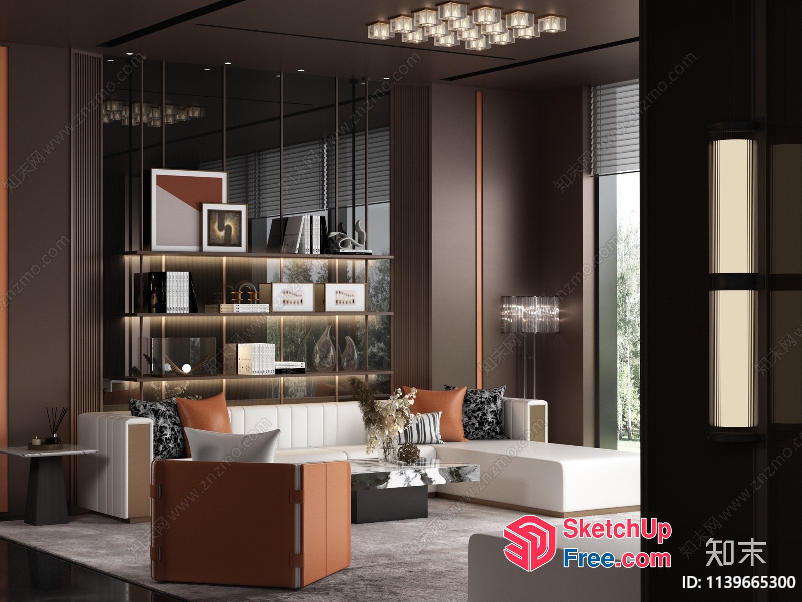 Modern Living Room With Sleek White And Brown Furniture 3D SketchUp File