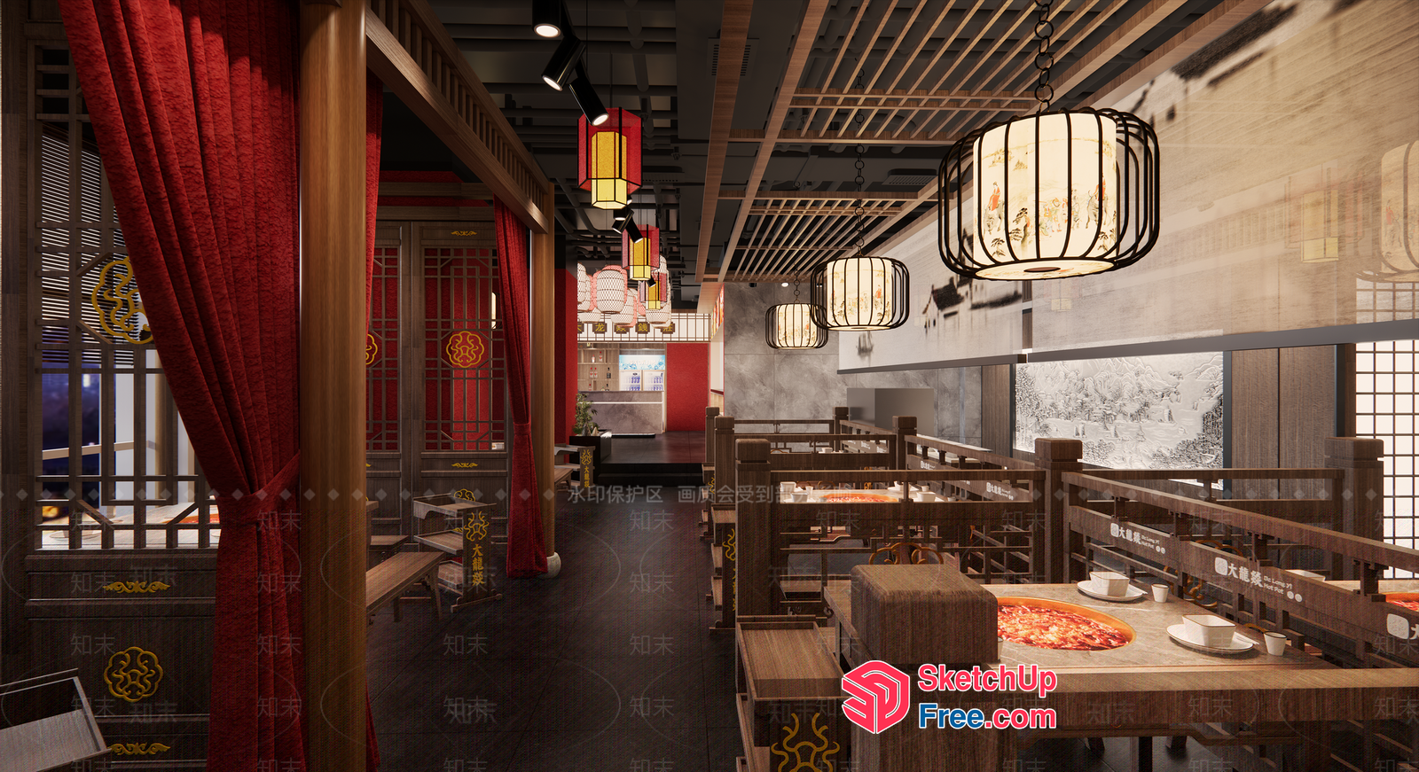 Traditional Chinese Restaurant Interior 3D SketchUp File