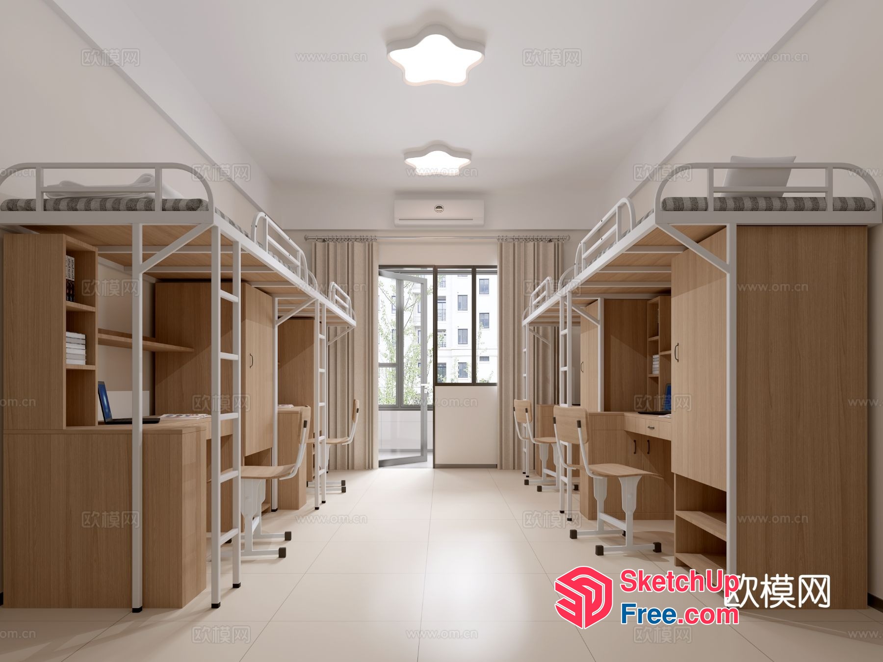 Modern Minimalist Dormitory Interior 3D SketchUp File
