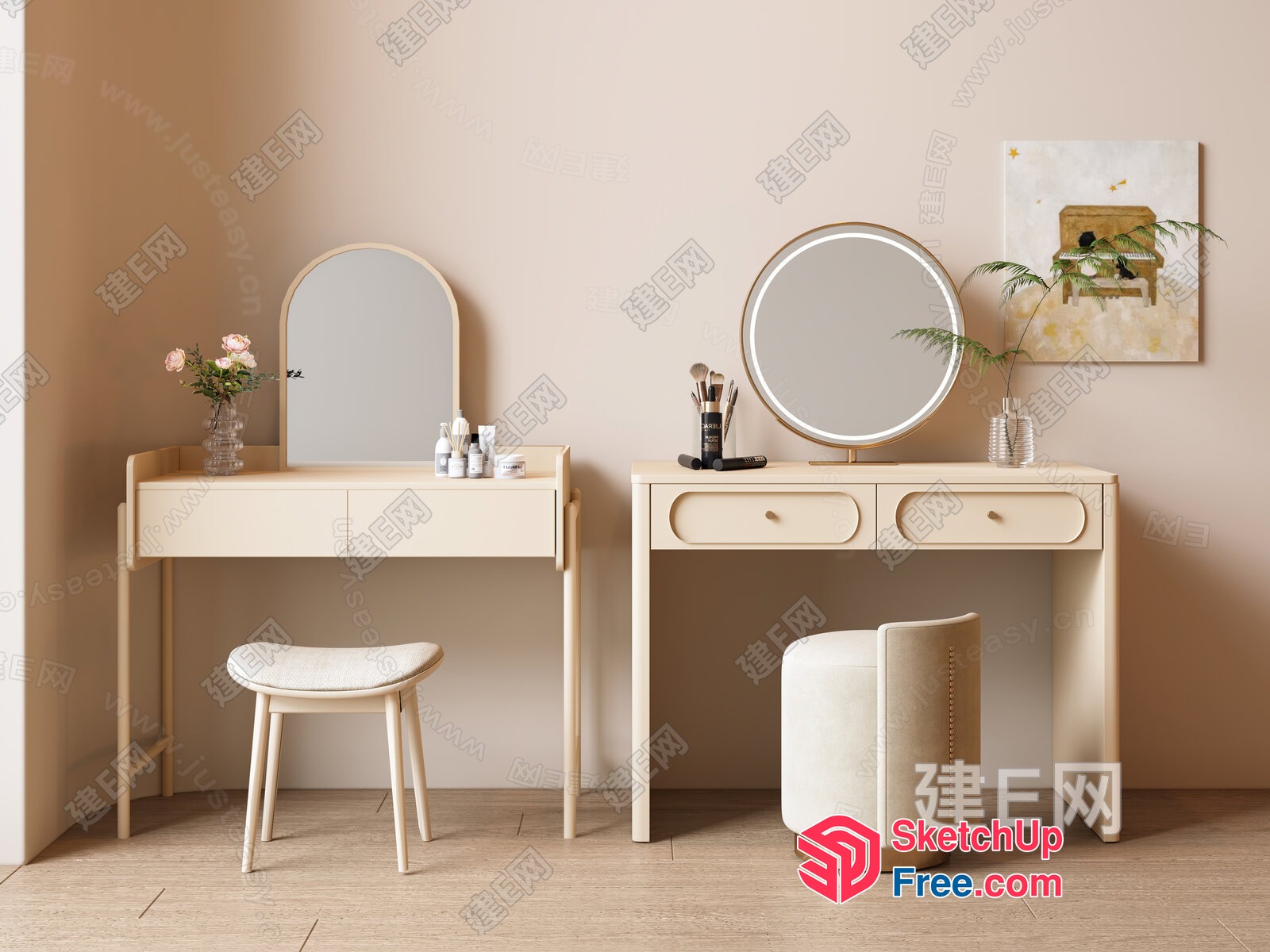 Elegant Creamy Style Vanity Station 3D SketchUp File