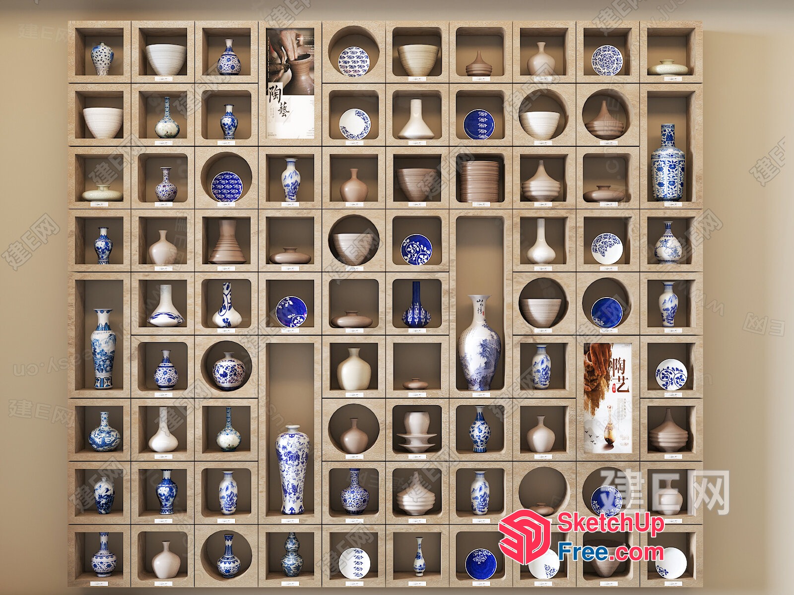 Asian-Inspired Ceramic Display Wall 3D SketchUp File