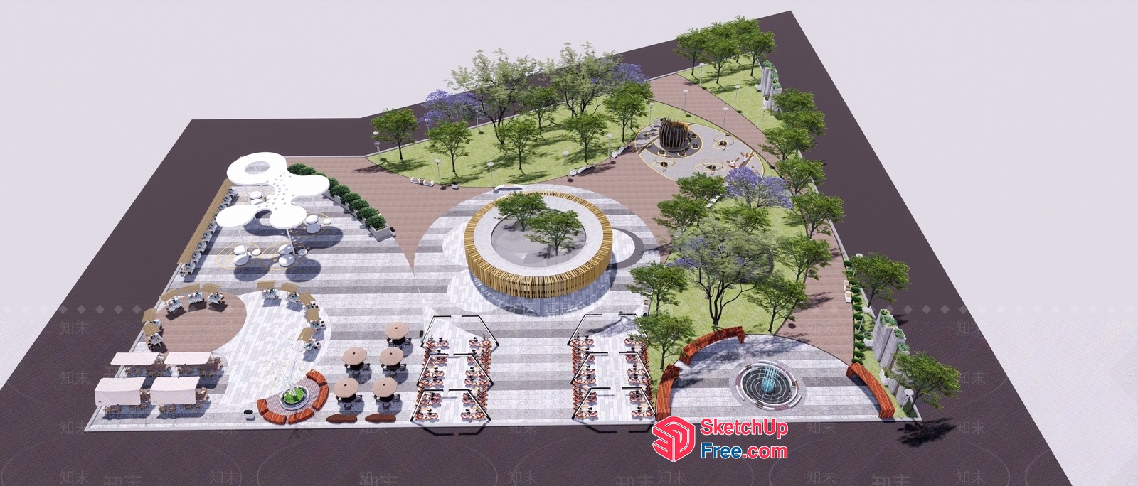 Modern Outdoor Park With Unique Architectural Features 3D SketchUp File