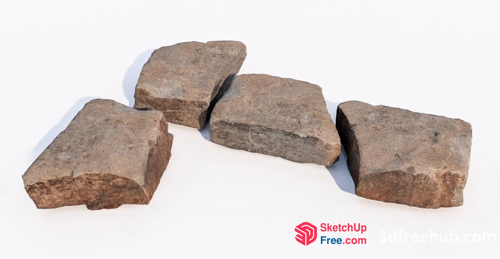 Three Rough Stone Blocks 3D SketchUp File