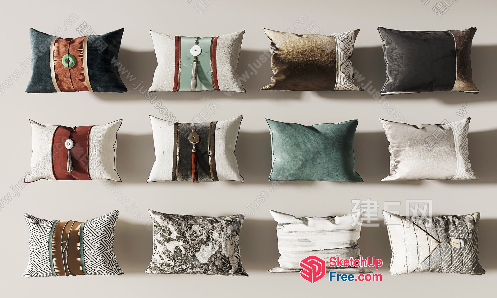 Luxurious Decorative Pillows With Distinctive Patterns And Textures 3D SketchUp File