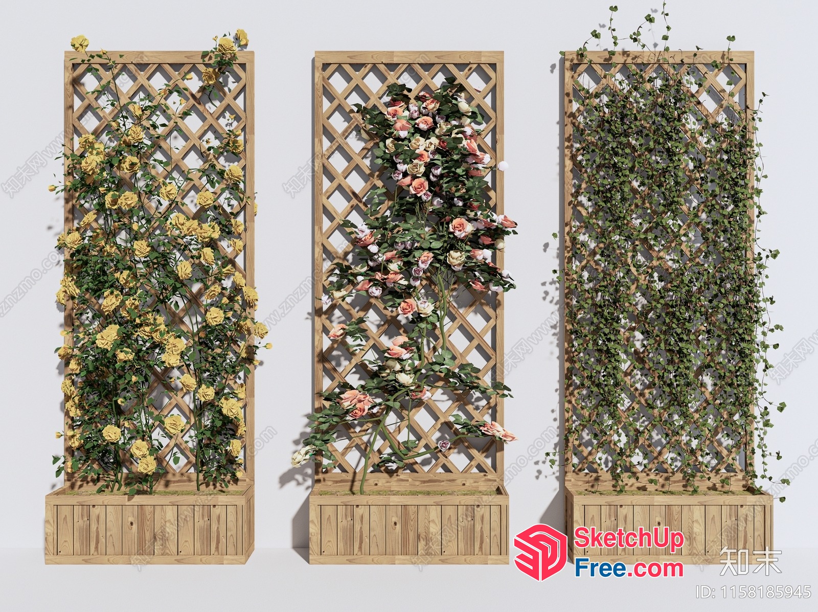 Wooden Lattice Trellis For Climbing Plants 3D SketchUp File