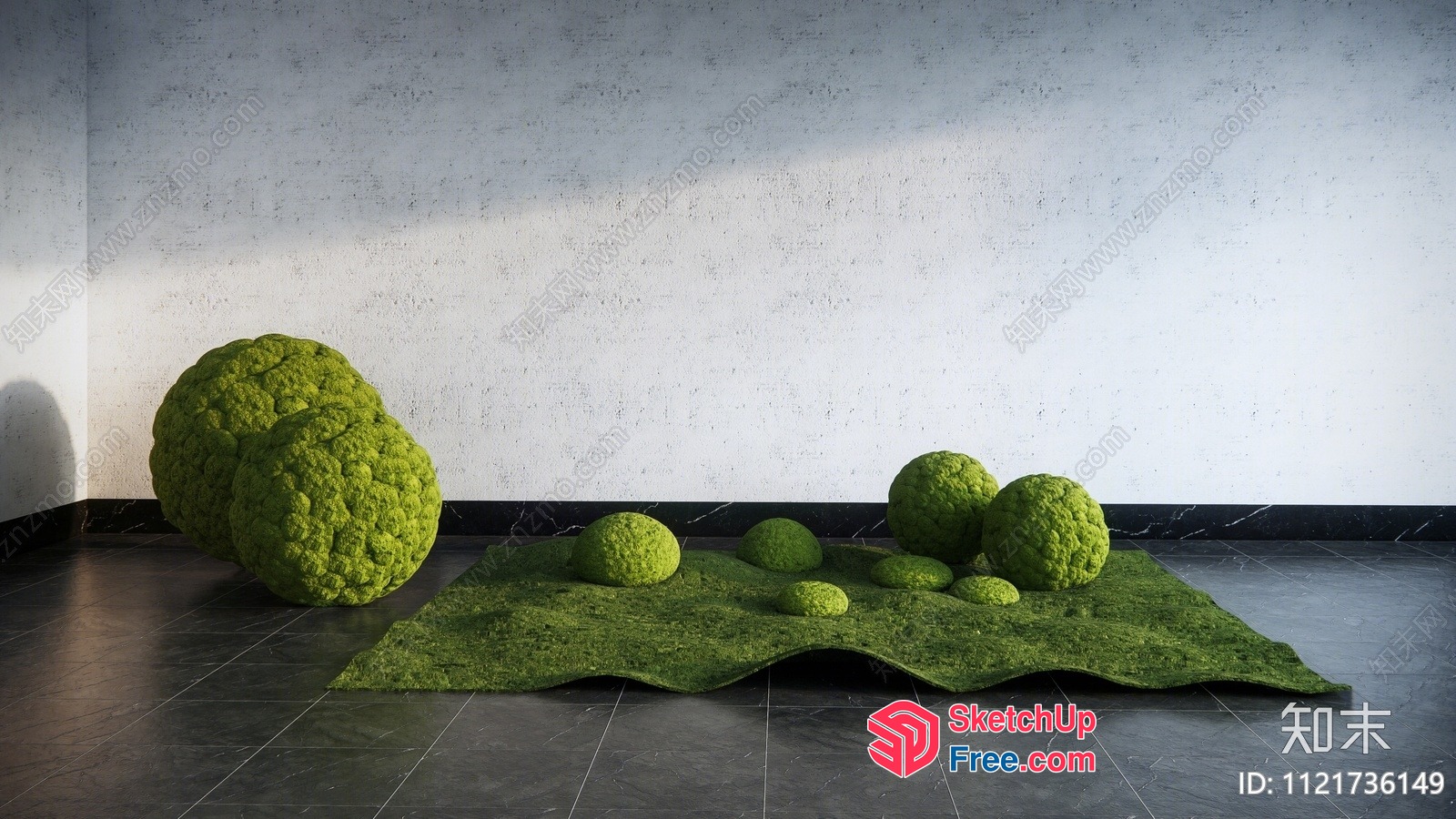 Vibrant Green Decorative Balls And Rug In Modern Interior 3D SketchUp File