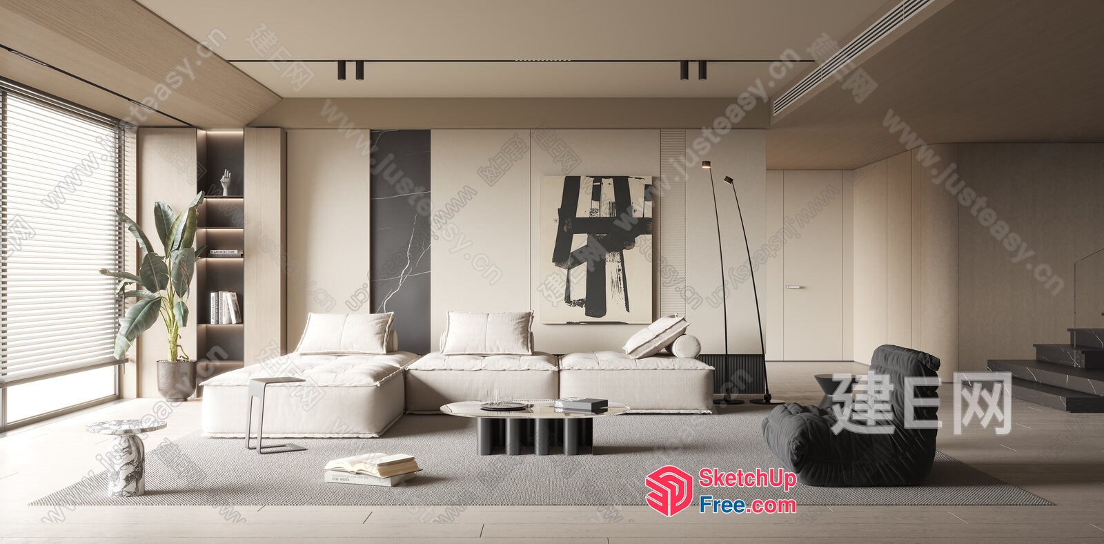 Modern Minimalist Living Room With Natural Light 3D SketchUp File