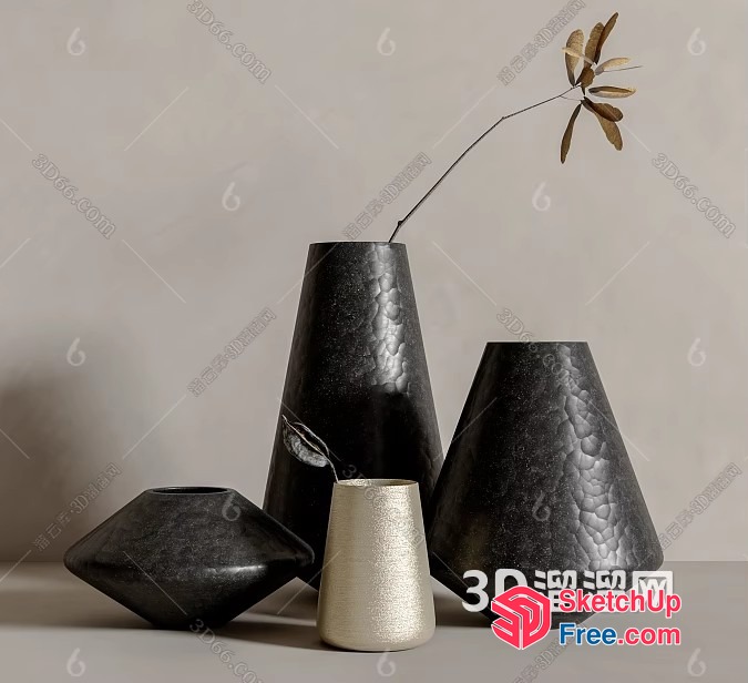 Elegant Black And White Vases In A Minimalist Setting 3D SketchUp File