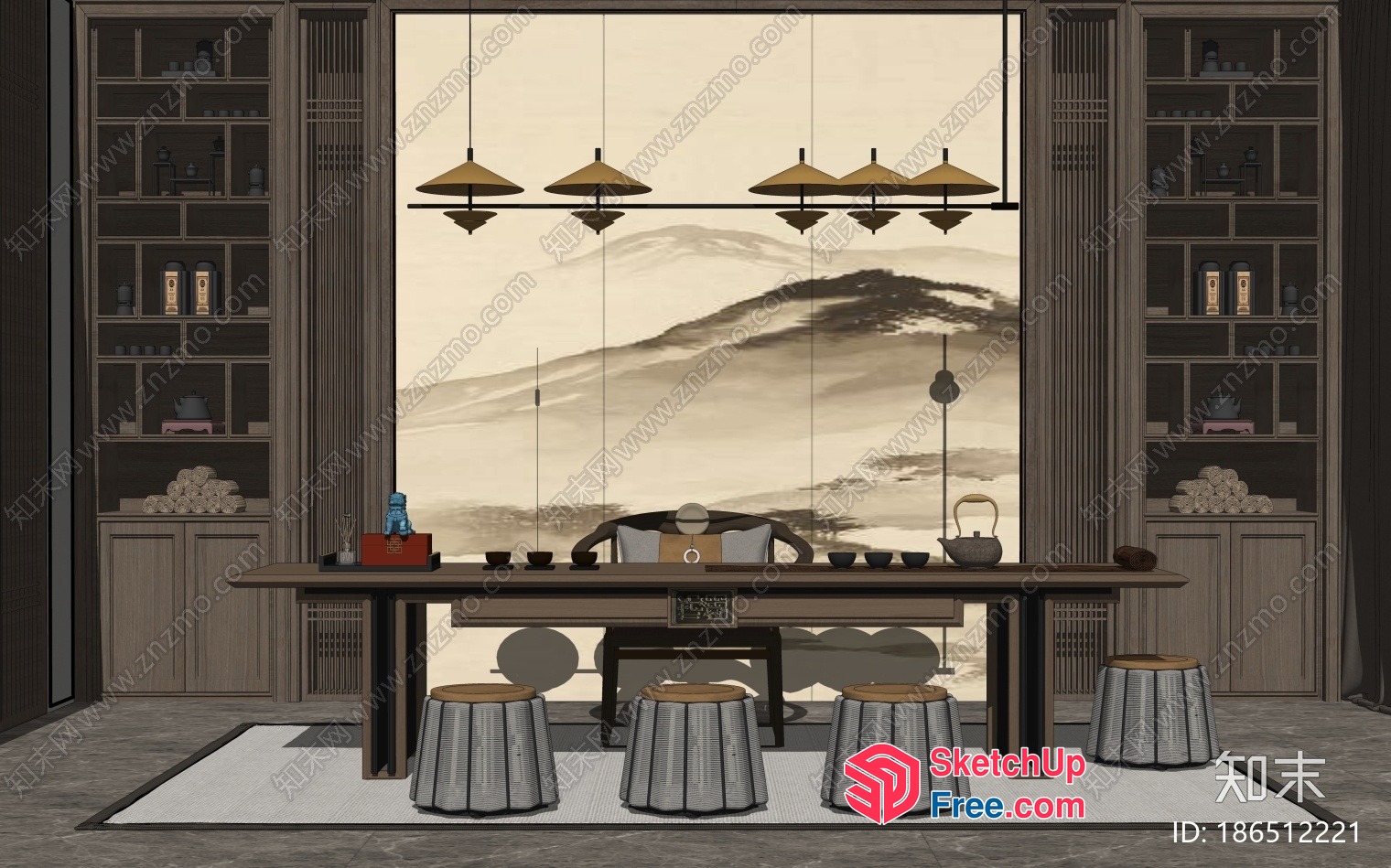 Elegant Asian-Inspired Interior Design 3D SketchUp File