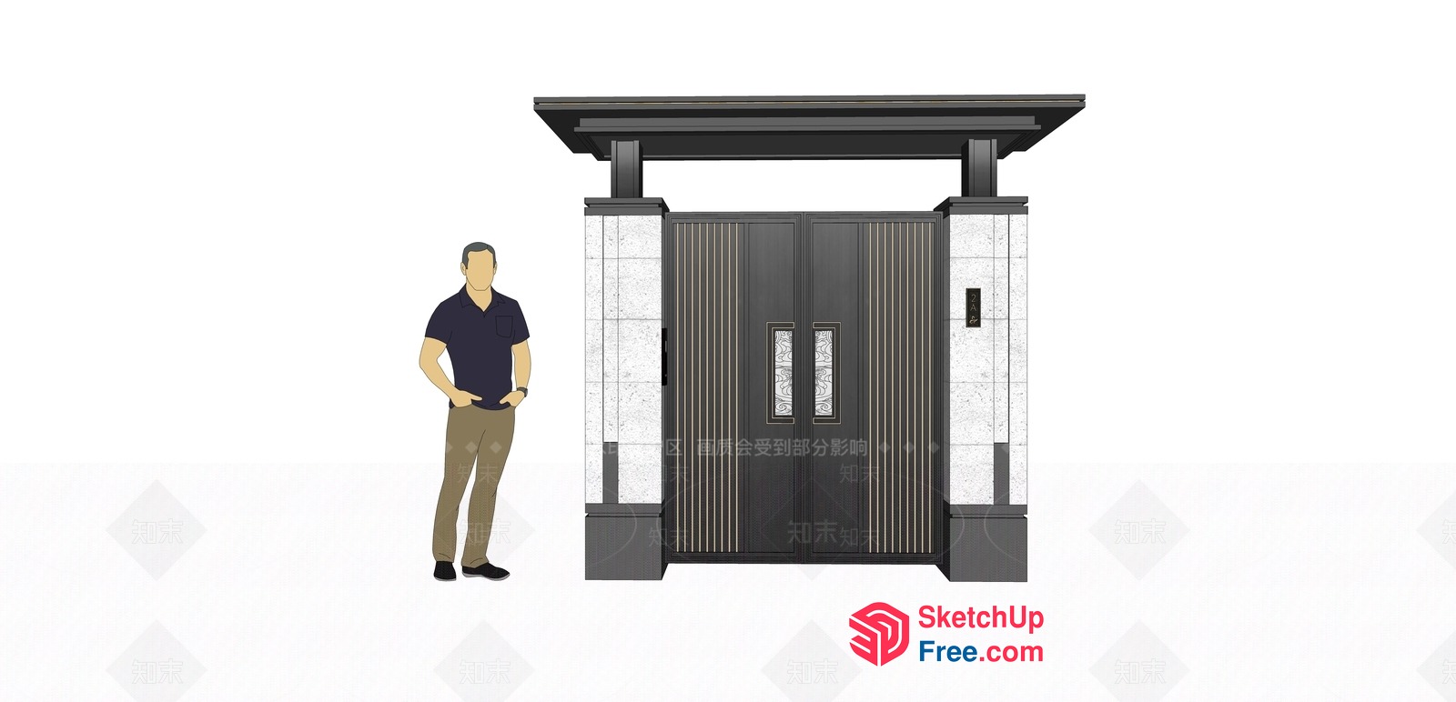 Man Standing Beside A Large Door 3D SketchUp File