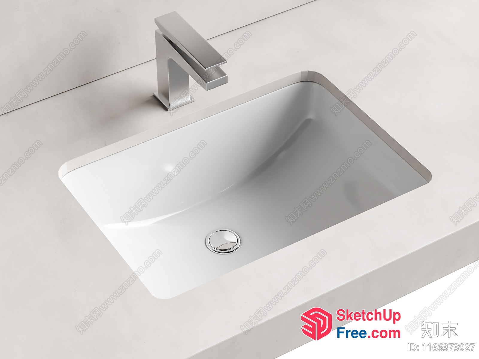 Sleek White Sink And Modern Faucet 3D SketchUp File