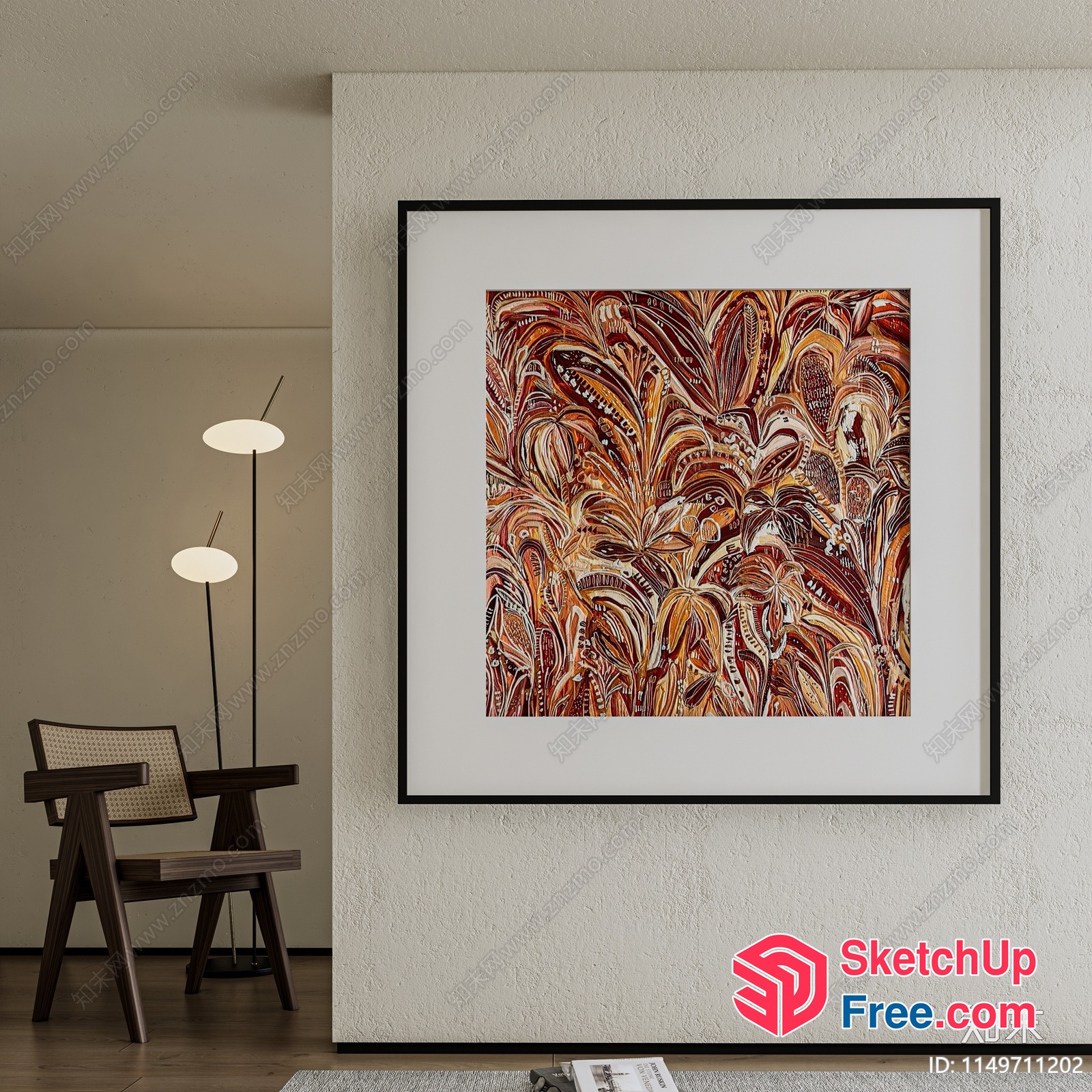 Framed Artwork With Brown And Orange Pattern 3D SketchUp File
