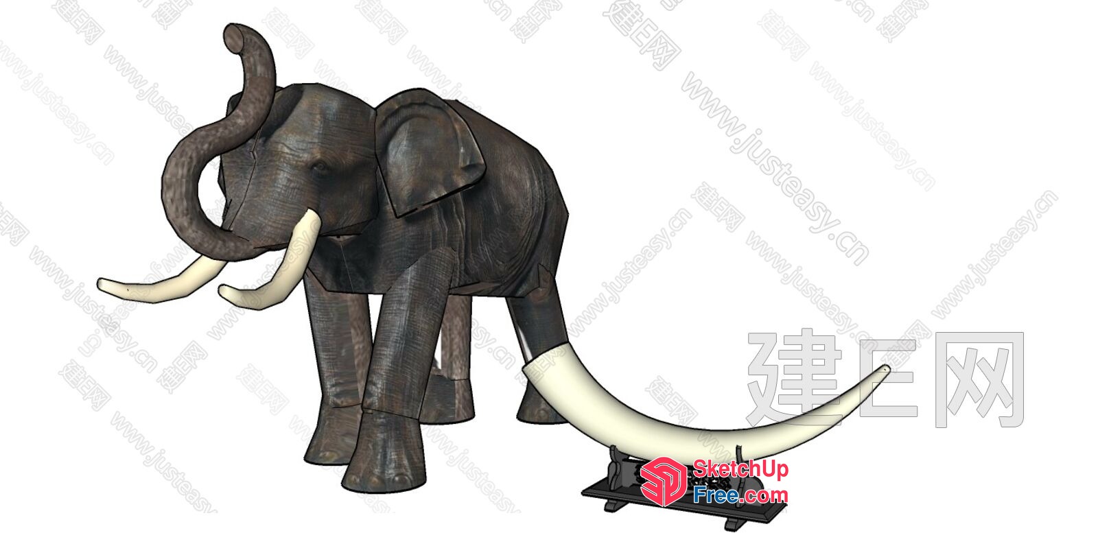 Asian Elephant With Ivory Tusks On Display 3D SketchUp File