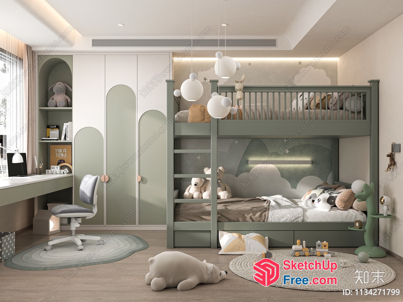 Modern Children'S Bedroom With Staircase And Bunk Bed 3D SketchUp File