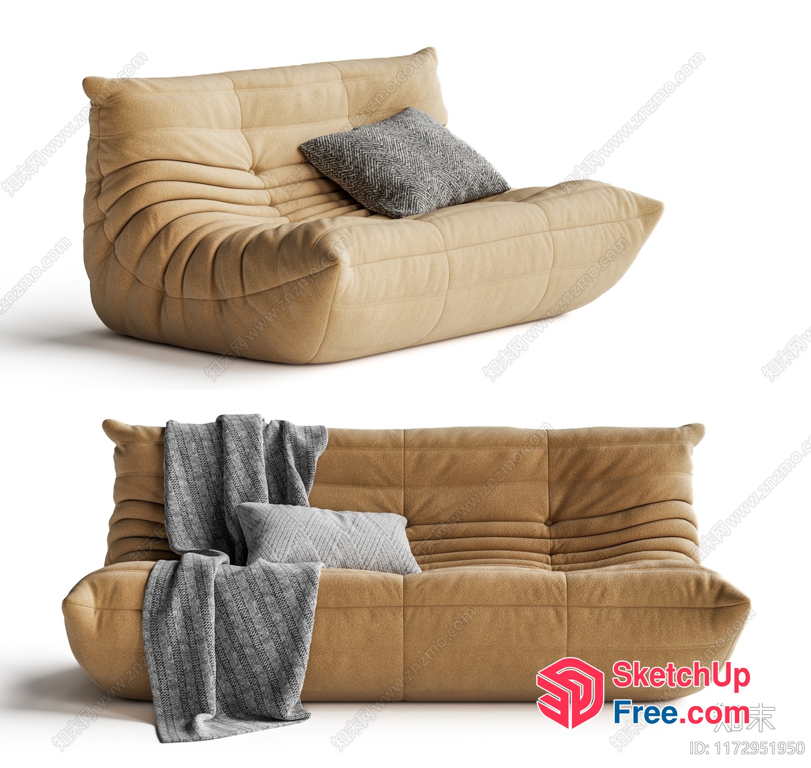 Modern Minimalist Sofa With Pillows And Blanket 3D SketchUp File