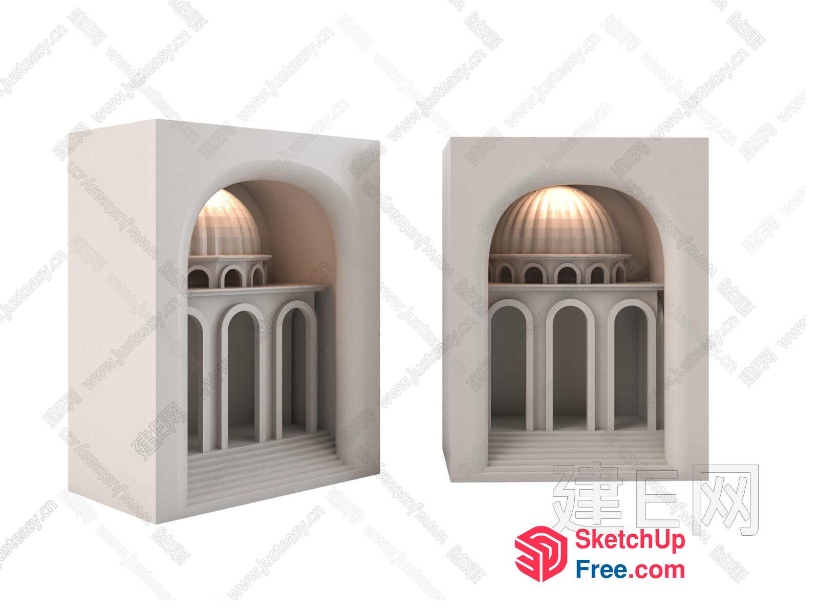 White Arches And Staircase In A Dome-Shaped Room 3D SketchUp File