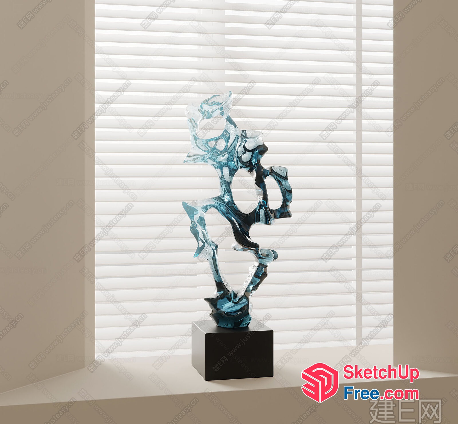 Abstract Sculpture Of Blue And Black Glass 3D SketchUp File