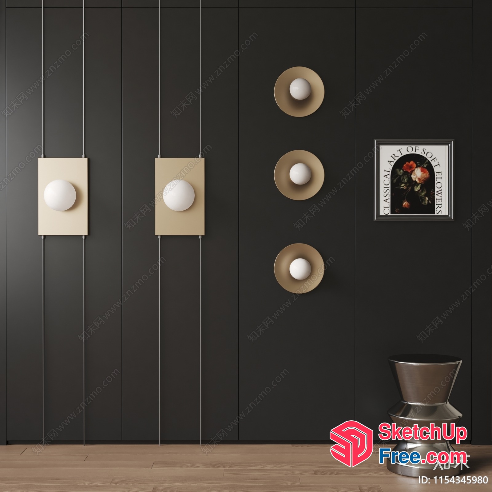 Modern Minimalist Living Room Decor With Hanging Lights 3D SketchUp File