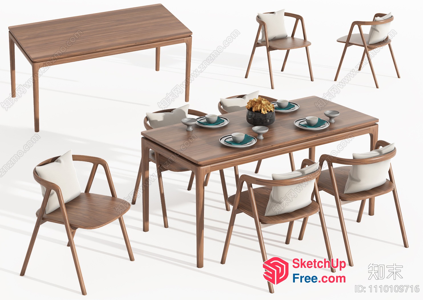 Modern Dining Table Set With Wood Chairs 3D SketchUp File