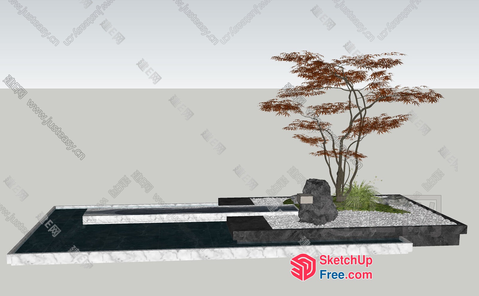 Japanese Style Garden With Tree And Stone 3D SketchUp File