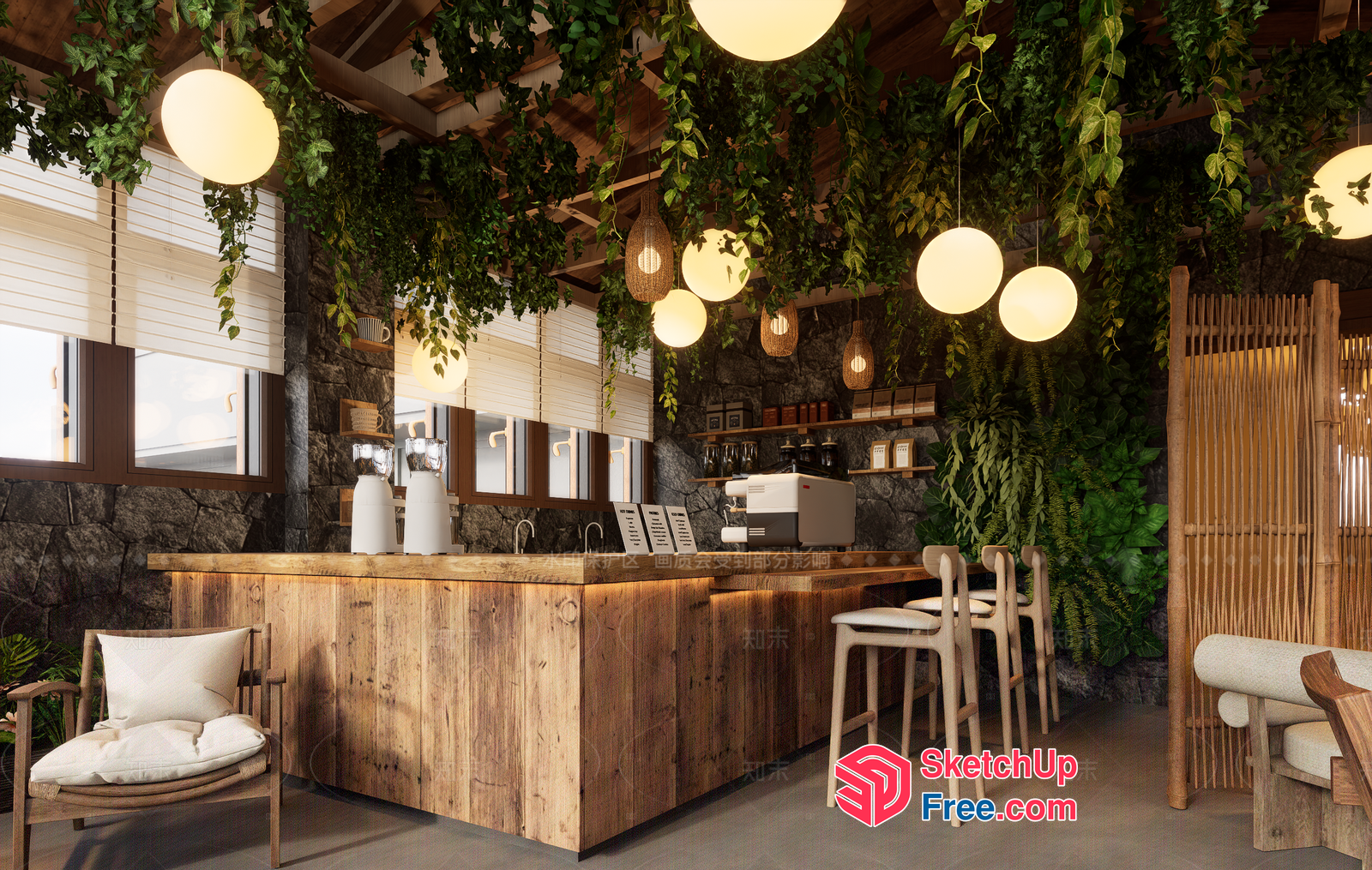 Rustic Wood And Stone Interior Design 3D SketchUp File
