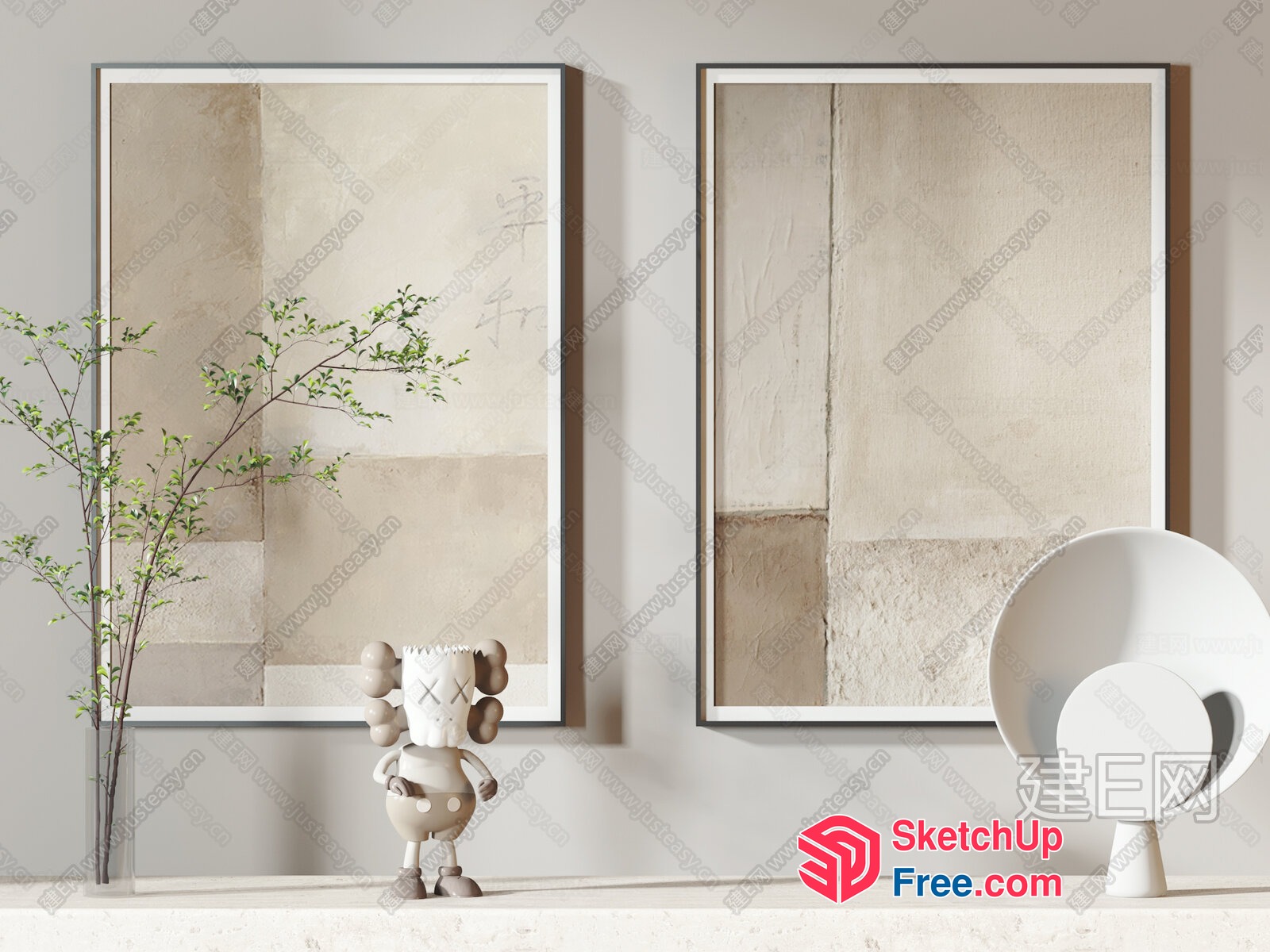 Modern Minimalist Interior Decor With Creamy Style Furniture 3D SketchUp File