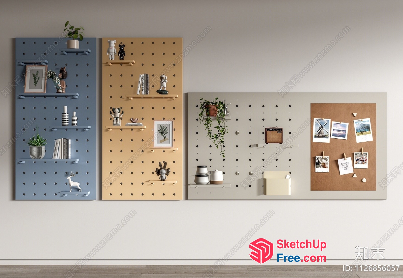 Modern Wall Display With Decorative Shelves And Boards 3D SketchUp File