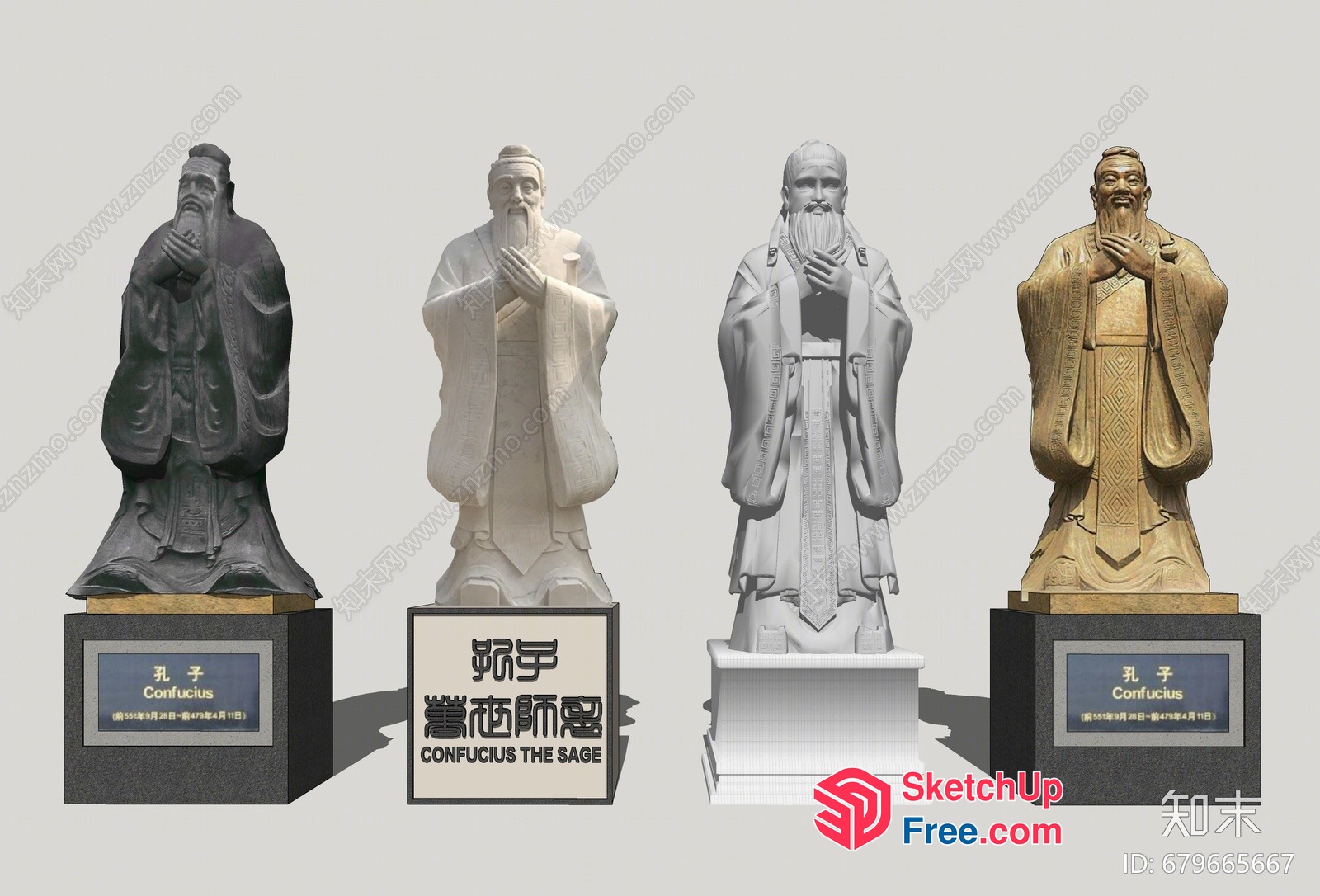 Confucian Statues In A Row 3D SketchUp File