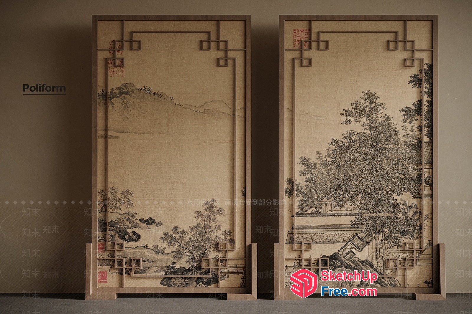 Traditional Asian Landscape Artwork 3D SketchUp File