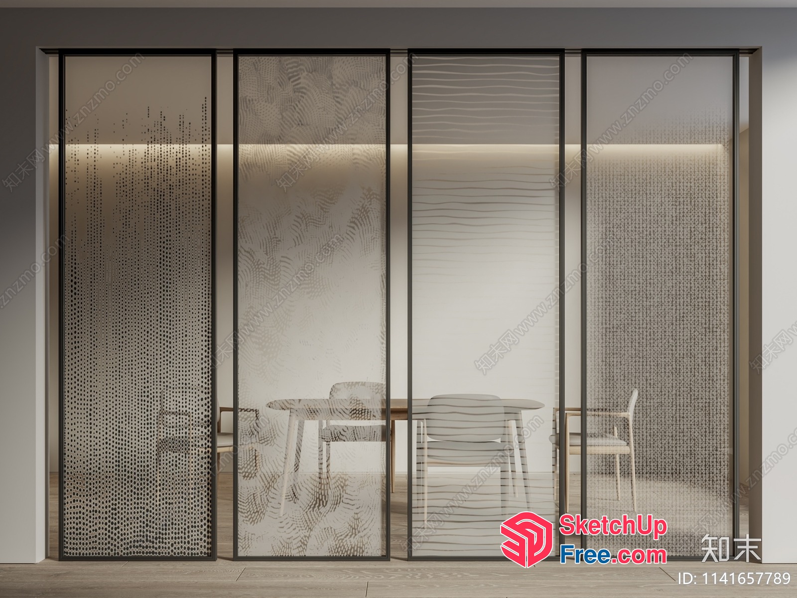Modern Glass Partition Screen With Textured Patterns 3D SketchUp File