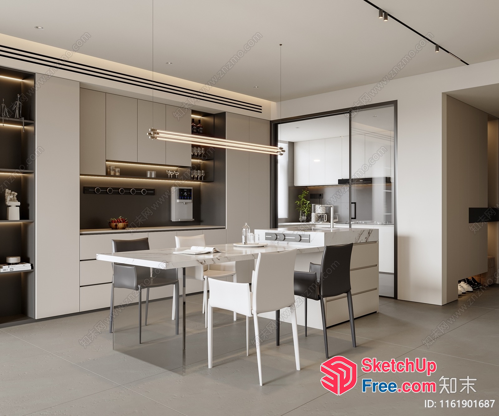 Minimalist Modern Kitchen And Dining Room Interior 3D SketchUp File