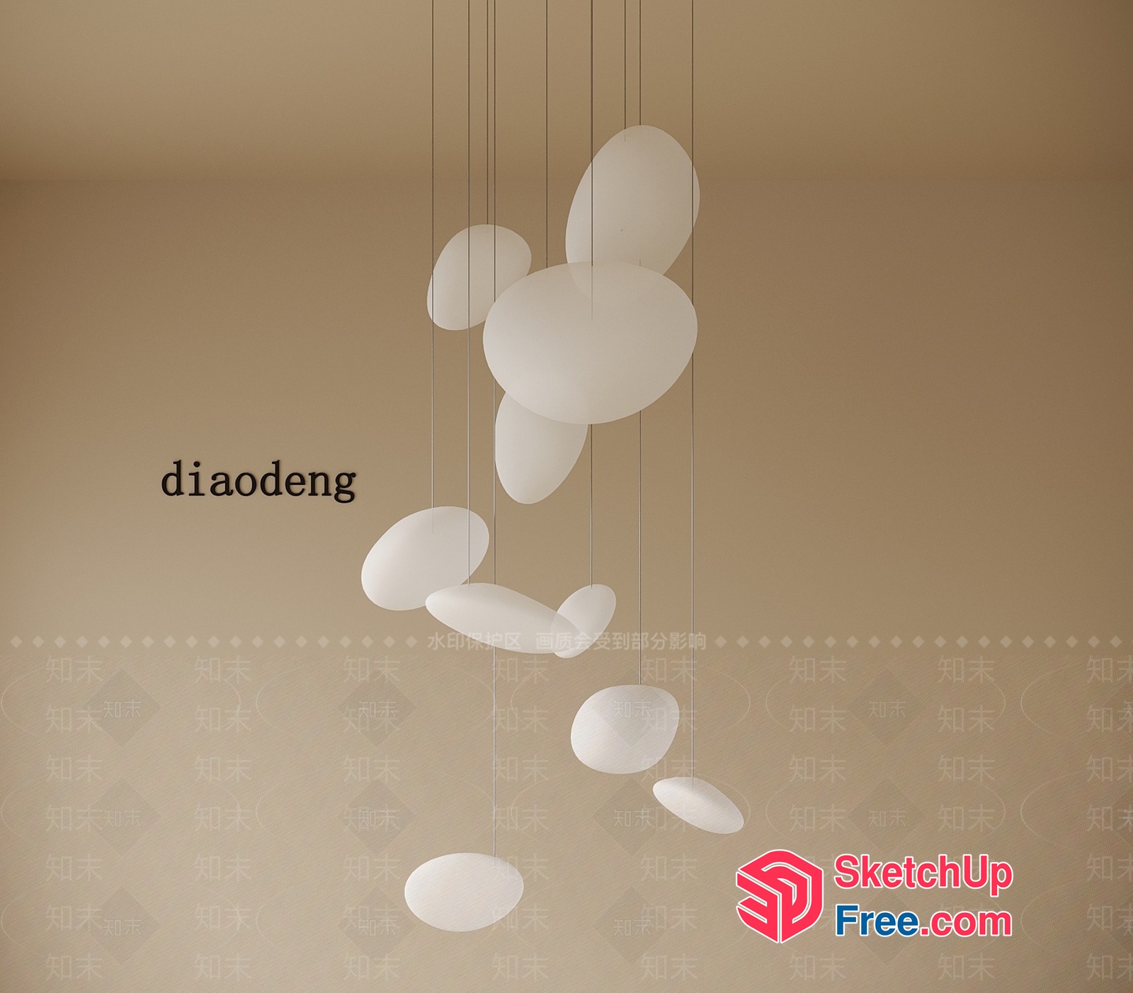 Suspended White Decorative Oval Shapes 3D SketchUp File