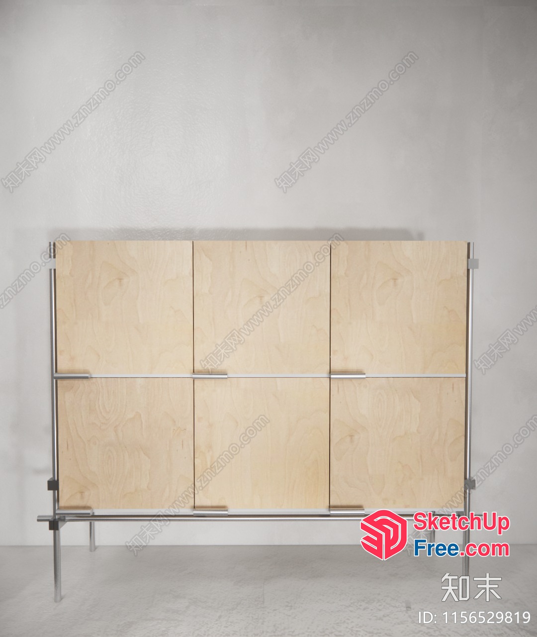 Modern Minimalist Light Wood Cabinet With Chrome Frame 3D SketchUp File