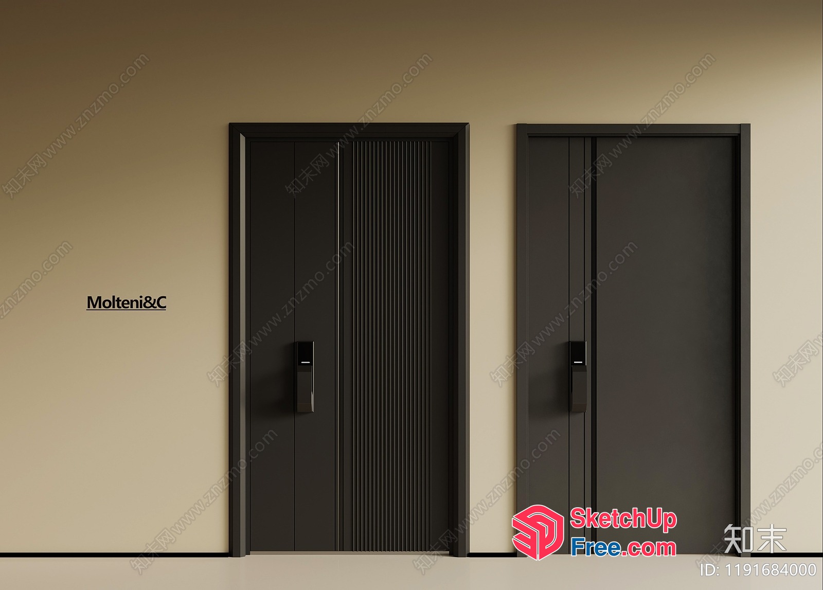 Two Dark Grey Doors Against A Beige Wall 3D SketchUp File