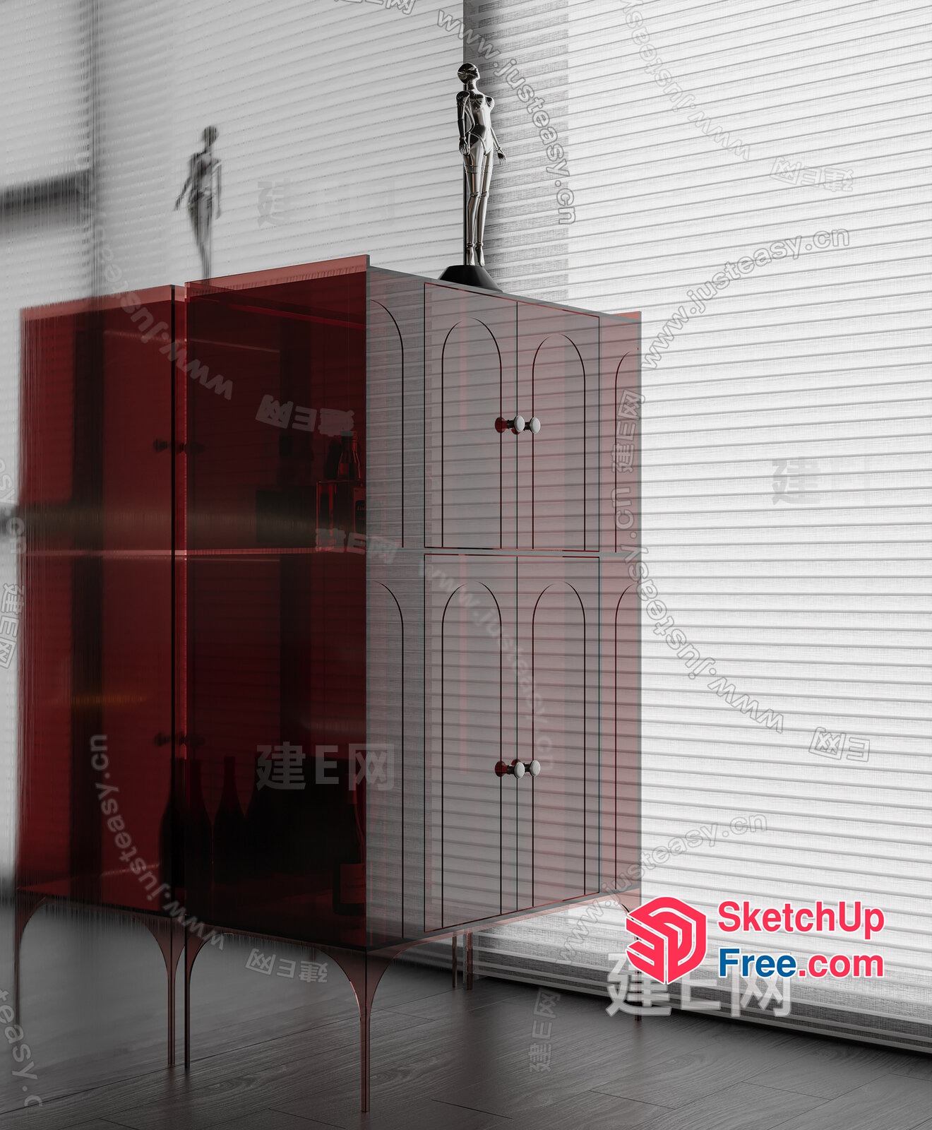 Red Transparent Cabinet With Arched Details 3D SketchUp File