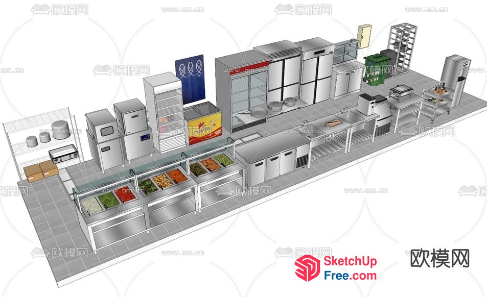 Commercial Kitchen Equipment Layout 3D SketchUp File