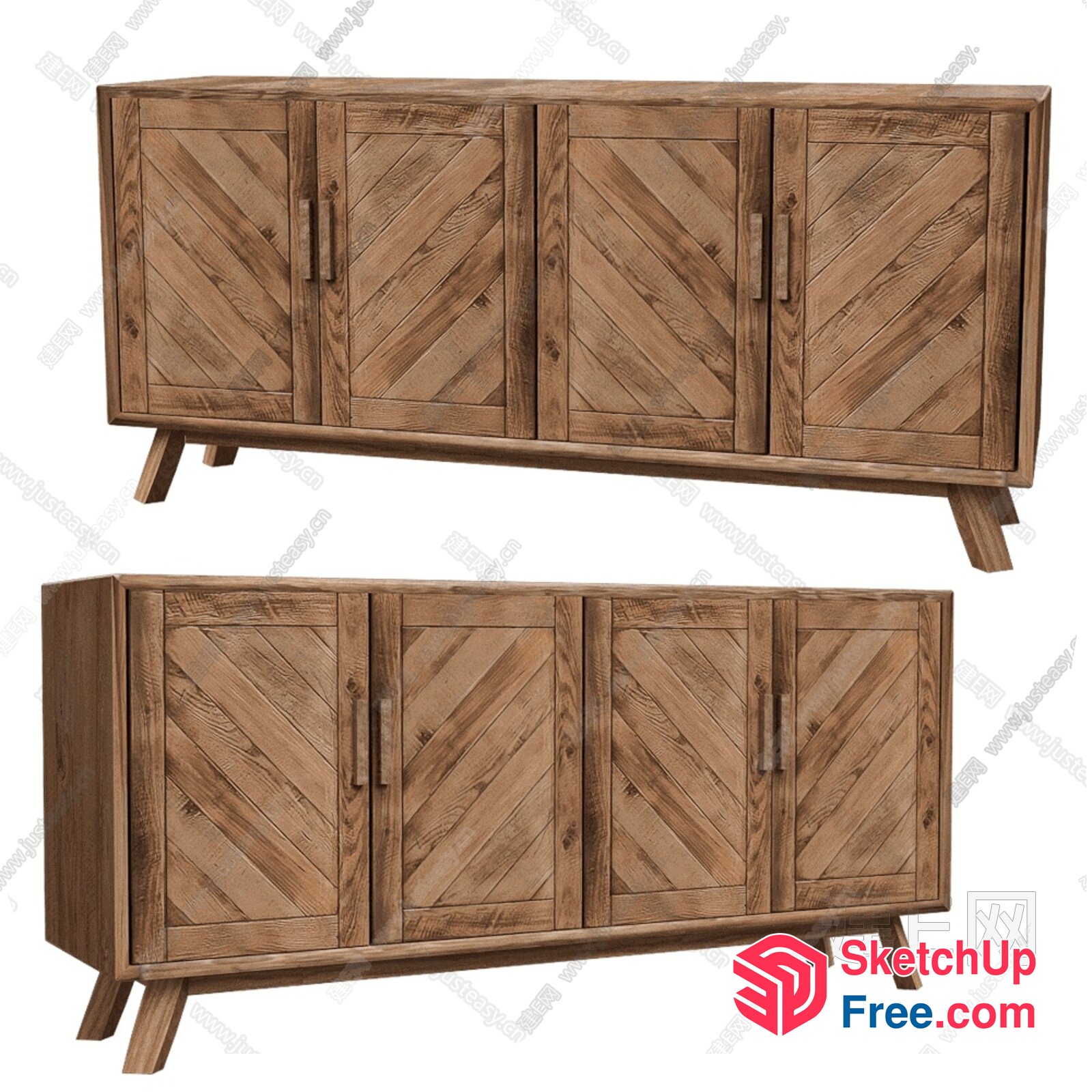 Wooden Sideboards With Chevron Pattern Doors 3D SketchUp File